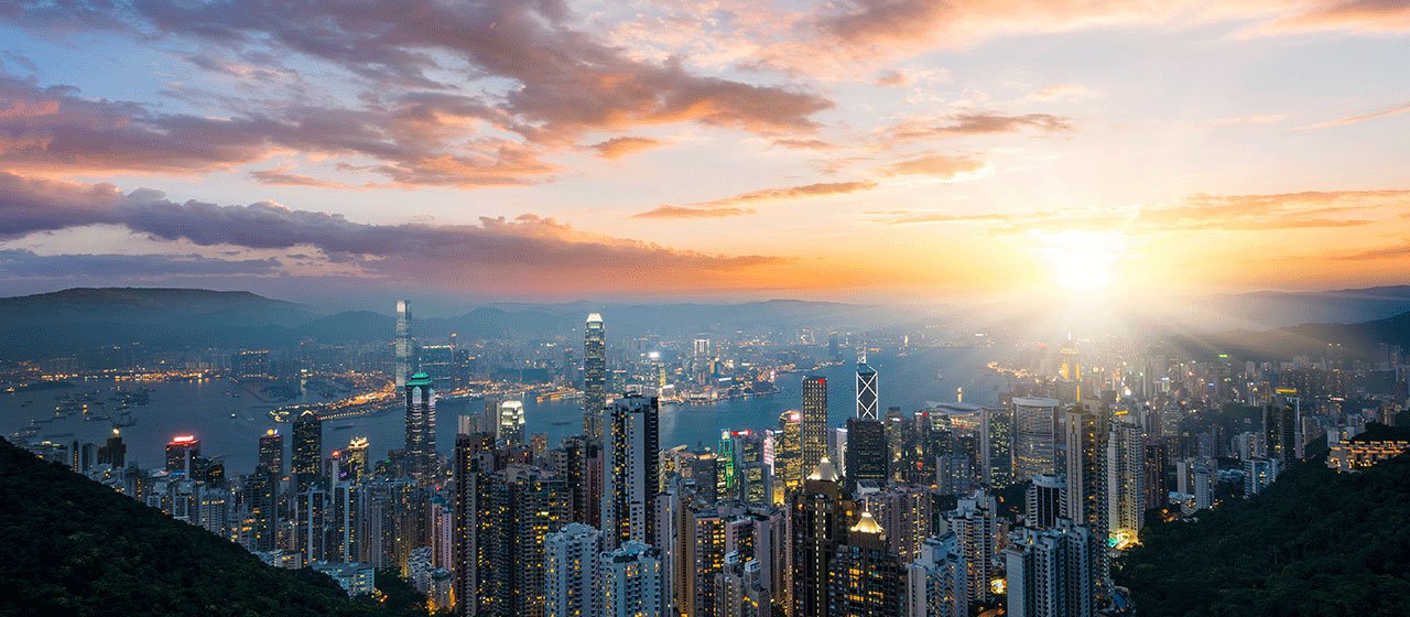 Cityscape with high-rise buildings at sunrise&nbsp;